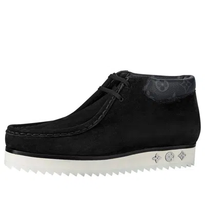 Pre-owned Louis Vuitton Mods Ankle Boots 'black Suede With Faded Monogram Collar'