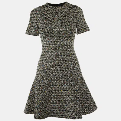 Pre-owned Louis Vuitton Monochrome Embellished Tweed Mini Dress S In Black