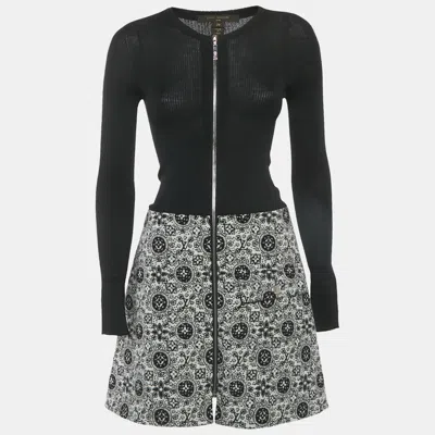Pre-owned Louis Vuitton Monochrome Rib Knit And Wool Mini Dress M In Black