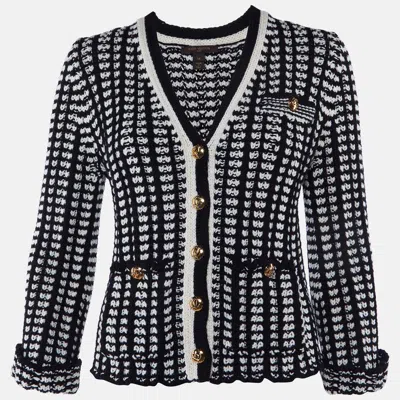 Pre-owned Louis Vuitton Monochrome Wool Knit Button Front Cardigan M In Black