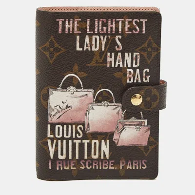 Pre-owned Louis Vuitton Monogram Affiche Canvas Small Ring Agenda Cover In Brown
