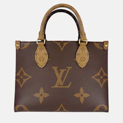 Pre-owned Louis Vuitton Monogram & Reverse On-the-go Handbag Pm Brown And Gold