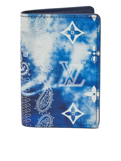 Pre-owned Louis Vuitton Monogram Bandana Leather Pocket Organiser Wallet In Blue