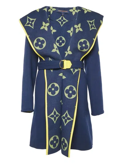 Pre-owned Louis Vuitton Monogram Belted Coat In Blue