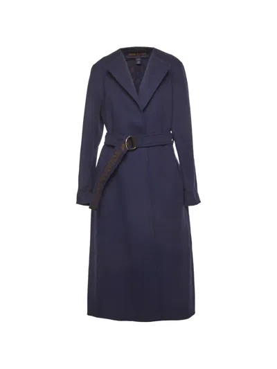Pre-owned Louis Vuitton Monogram Belted Wrap Coat In Blue