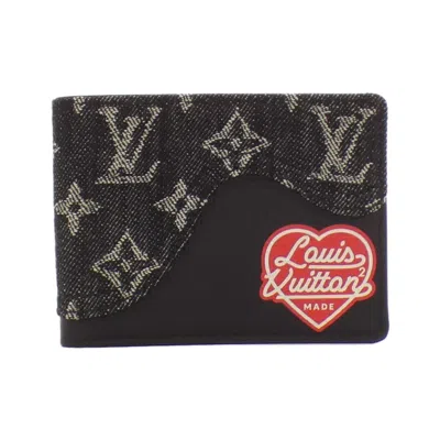 Pre-owned Louis Vuitton Monogram Black Denim Leather Bill Wallet (bi-fold) ()