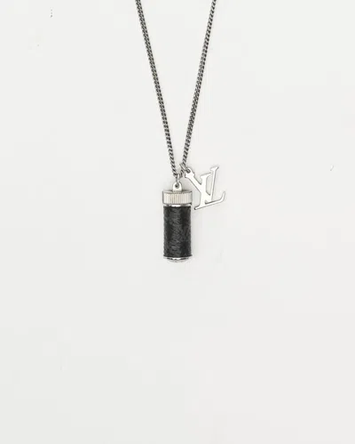 Pre-owned Louis Vuitton Monogram Bottle Case Necklace In Silver