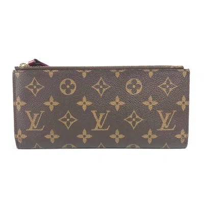 Pre-owned Louis Vuitton Monogram Brown Fuchsia Pink Monogram Long Wallet (bi-fold) () In Multi