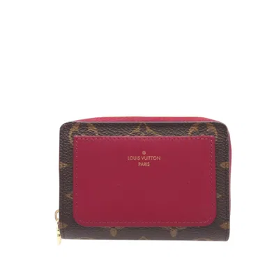 Pre-owned Louis Vuitton Monogram Brown Fuchsia Red Color Coated Canvas Wallet (bi-fold) () In Brown, Fuchsia, Red Color