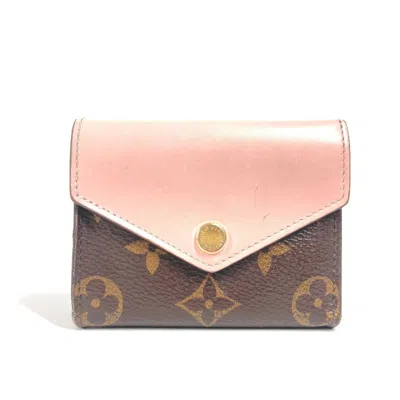 Pre-owned Louis Vuitton Monogram Brown Pink Rose Ballerine Monogram Wallet (tri-fold) () In Brown, Pink, Rose Ballerine