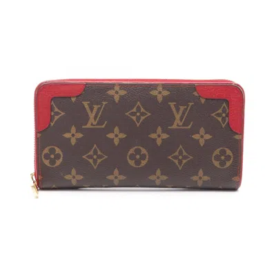 Pre-owned Louis Vuitton Monogram Brown Red Color Coated Canvas Leather Long Wallet (bi-fold) () In Multi