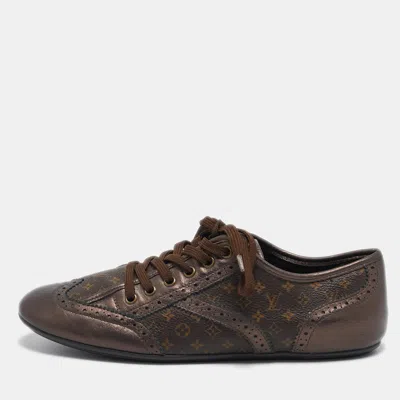 Pre-owned Louis Vuitton Monogram Canvas And Brogue Leather Lyrics Low Top Sneakers Size 38