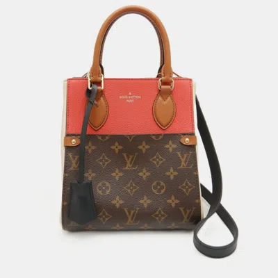 Pre-owned Louis Vuitton Monogram Canvas And Leather Pm Fold Tote In Brown