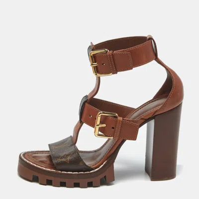 Pre-owned Louis Vuitton Monogram Canvas And Leather Star Trail Sandals Size 37 In Brown