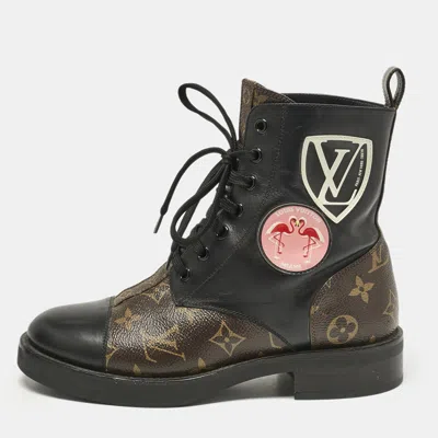 Pre-owned Louis Vuitton Monogram Canvas And Leather Wonderland Ranger Combat Boots Size 36 In Brown
