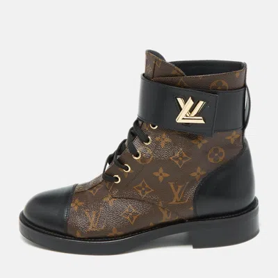 Pre-owned Louis Vuitton Monogram Canvas And Leather Wonderland Ranger Combat Boots Size 41 In Brown