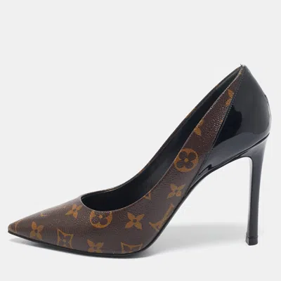 Pre-owned Louis Vuitton Monogram Canvas And Patent Leather Chérie Pumps Size 37.5 In Brown