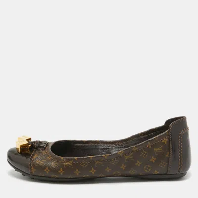 Pre-owned Louis Vuitton Monogram Canvas And Patent Leather Lovely Ballet Flats Size 38 In Brown