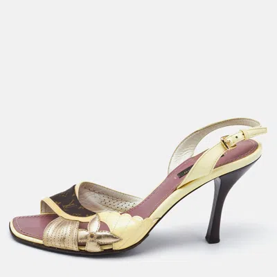 Pre-owned Louis Vuitton Monogram Canvas And Patent Leather Slingback Sandals Size 37