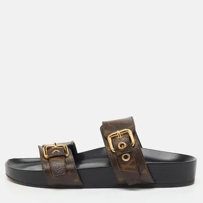 Pre-owned Louis Vuitton Monogram Canvas Bom Dia Flat Sandals Size 36 In Brown