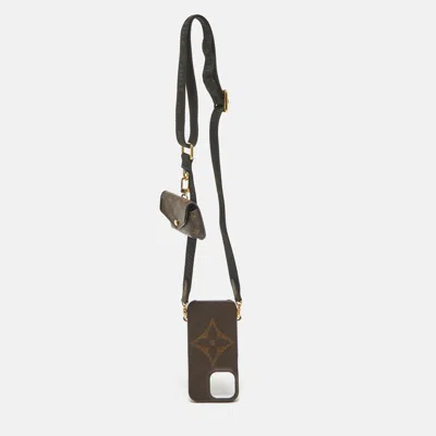 Pre-owned Louis Vuitton Monogram Canvas Bumper On Strap Iphone 13 Pro Case In Brown
