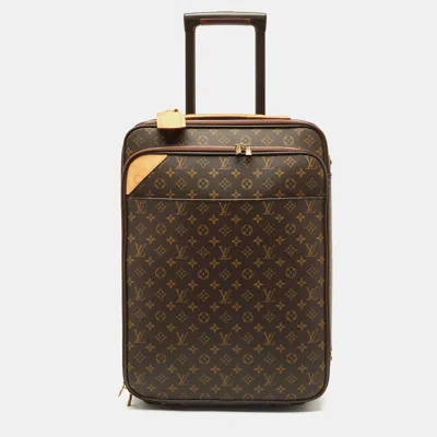 Pre-owned Louis Vuitton Monogram Canvas Business Pegase Legere 55 Luggage In Brown