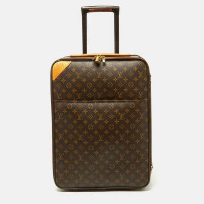 Pre-owned Louis Vuitton Monogram Canvas Business Pegase Legere 55 Luggage In Brown