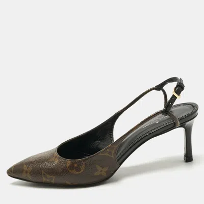 Pre-owned Louis Vuitton Monogram Canvas Cherie Slingback Pumps Size 35 In Brown