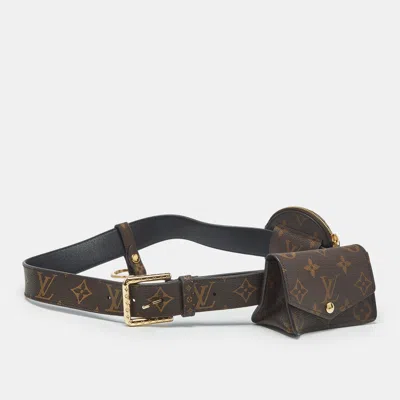 Pre-owned Louis Vuitton Monogram Canvas Daily Multi Pocket Belt 80 Cm In Brown