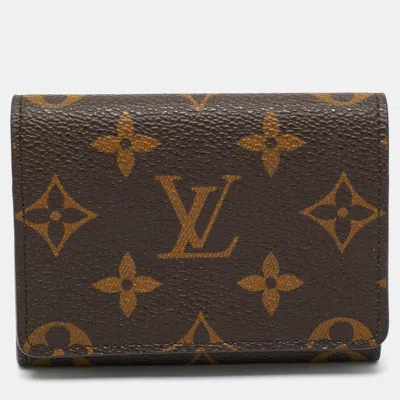 Pre-owned Louis Vuitton Monogram Canvas Envelope Business Card Holder In Brown