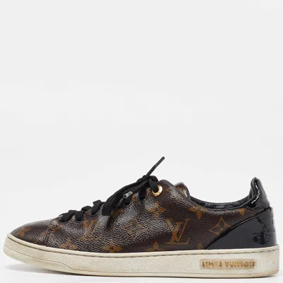 Pre-owned Louis Vuitton Monogram Canvas Frontrow Trainers Size 38 In Brown