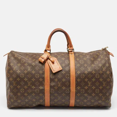 Pre-owned Louis Vuitton Monogram Canvas Keepall 55 Bag In Brown