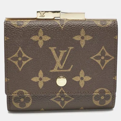Pre-owned Louis Vuitton Monogram Canvas Kisslock Trifold Wallet In Brown