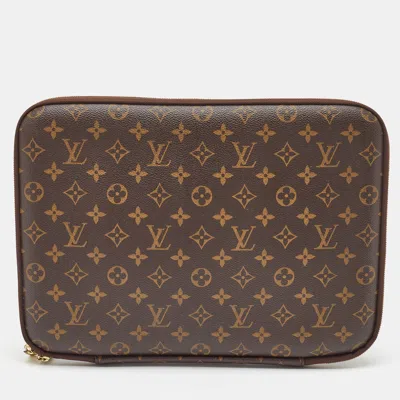 Pre-owned Louis Vuitton Monogram Canvas Laptop Sleeve In Brown