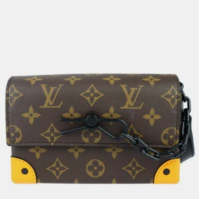 Pre-owned Louis Vuitton Monogram Canvas Leather Brown Black Orange Steamer Wearable Wallet Shoulder Bag