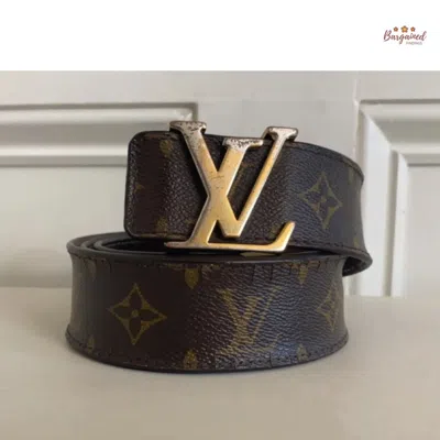 Pre-owned Louis Vuitton Monogram Canvas Leather Gold Lv Initials Belt In Brown