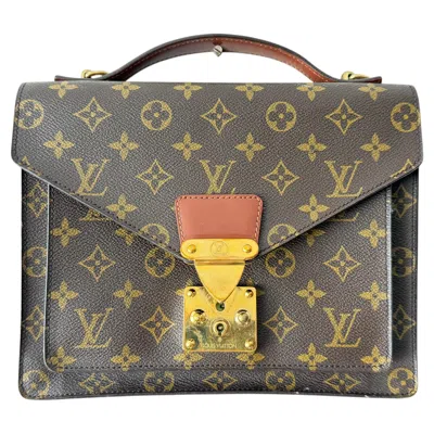 Pre-owned Louis Vuitton Monogram Canvas Leather Top Handle Shoulder Bag Monceau Original In Gray