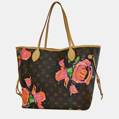 Pre-owned Louis Vuitton Monogram Canvas Limited Edition Stephen Sprouse Roses Neverfull Mm Tote In Brown