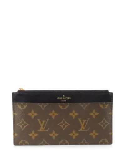 Pre-owned Louis Vuitton Monogram Canvas Logo-print Clutch Bag In Brown