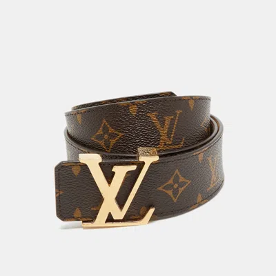 Pre-owned Louis Vuitton Monogram Canvas Lv Initiales Belt 90cm In Brown