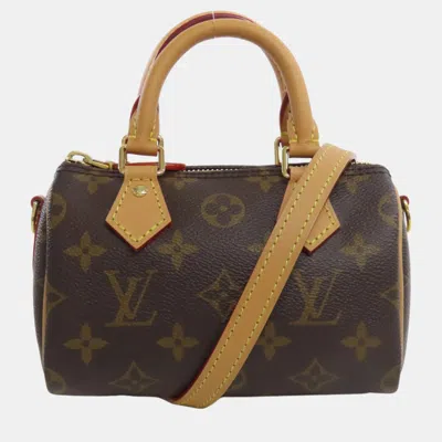 Pre-owned Louis Vuitton Monogram Canvas Nano Speedy Tote Bag In Brown