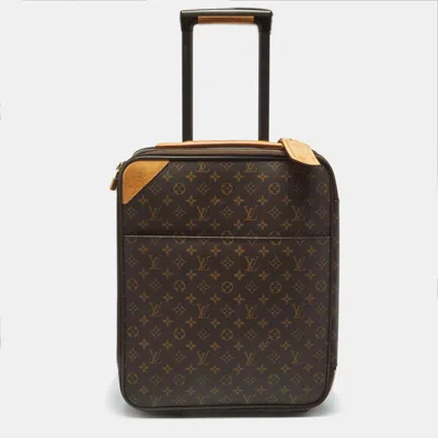 Pre-owned Louis Vuitton Monogram Canvas Pegase 45 Luggage In Brown