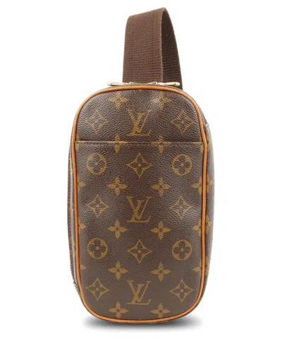 Pre-owned Louis Vuitton Monogram Canvas Pochette Gange (authentic ) In Brown