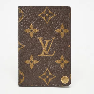 Pre-owned Louis Vuitton Monogram Canvas Porte Cartes Credit Pression Card Holder In Brown