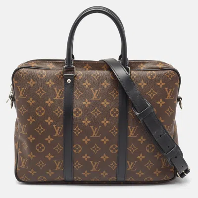 Pre-owned Louis Vuitton Monogram Canvas Porte Documents Voyage Pm Bag In Brown