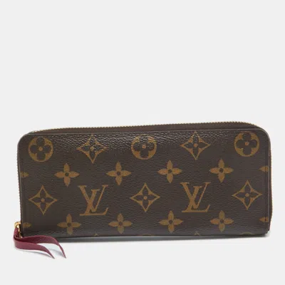 Pre-owned Louis Vuitton Monogram Canvas Portefeiulle Clemence Wallet In Brown