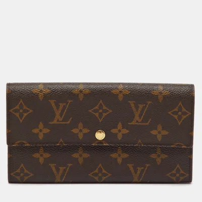 Pre-owned Louis Vuitton Monogram Canvas Sarah Long Wallet In Brown