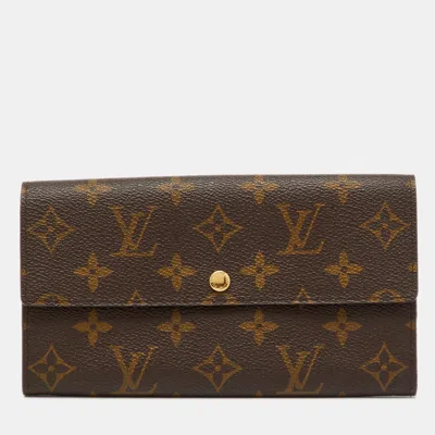 Pre-owned Louis Vuitton Monogram Canvas Sarah Long Wallet In Brown