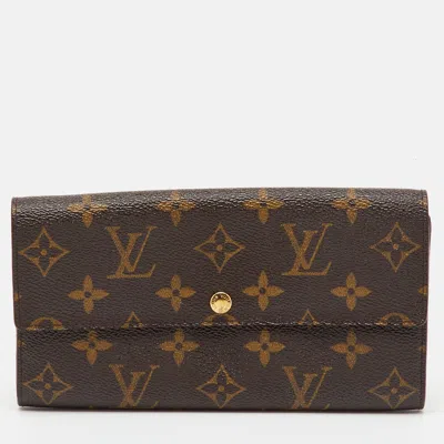 Pre-owned Louis Vuitton Monogram Canvas Sarah Long Wallet In Brown