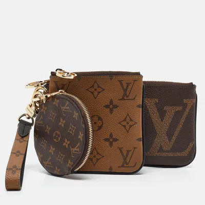 Pre-owned Louis Vuitton Monogram Canvas Trio Pouch In Brown